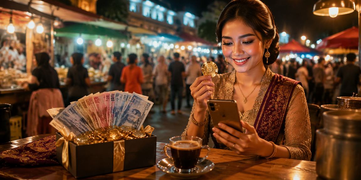 Pengguna mengakses platform casino mobile sambil menikmati kopi di kafe Vietnam